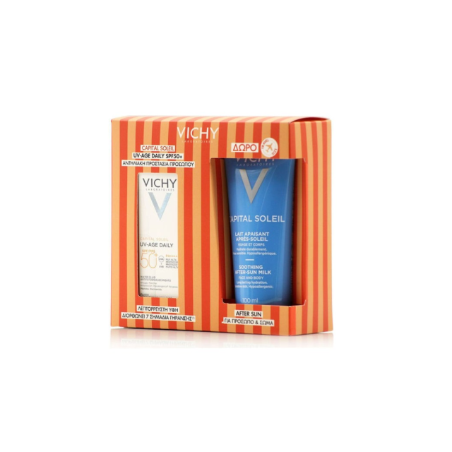 VICHY - Promo Capital Soleil UV-Age Daily Water Fluid SPF50+ - Λεπτόρευστη Αντηλιακή Κρέμα Προσώπου 50ml & Δώρο Soothing After Sun Milk Ενυδατικό Γαλάκτωμα για Μετά τον Ήλιο για Πρόσωπο - Σώμα 100ml