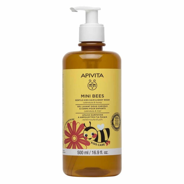 APIVITA - Mini Bees Gentle Kids Hair & Body Wash Calendula & Honey - Παιδικό Σαμπουάν & Αφρόλουτρο, 500ml