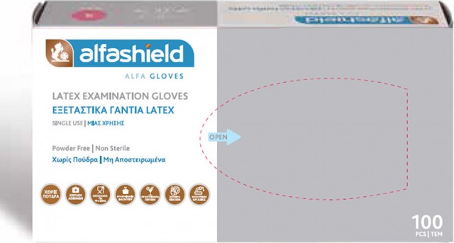 ALFASHIELD - Medical Gloves Εξεταστικά Γάντια Λάτεξ Χωρίς Πούδρα Λευκό 100τμχ