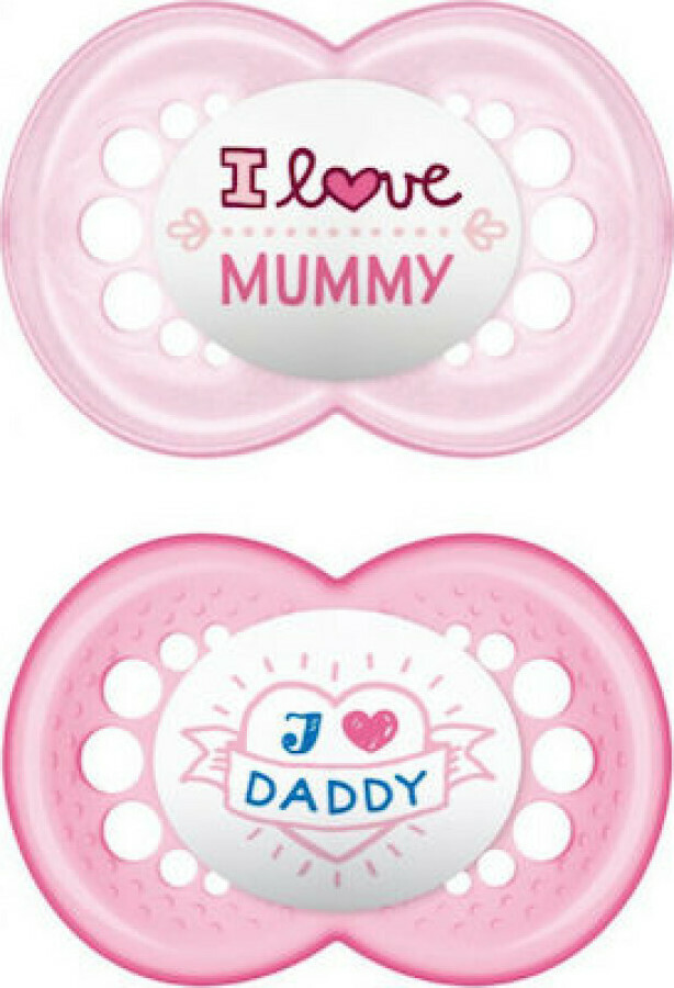 MAM - Πιπίλα Original I Love Mummy & Daddy Σιλικόνης Pink/Fuchsia 16m+ 2τμχ
