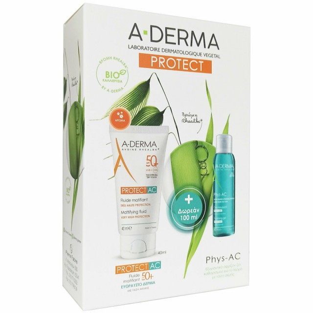 A-DERMA - Promo Protect Ac Fluide AC Αντηλιακή Κρέμα SPF 50+ 40ml & Δώρο Phys-AC Gel Καθαρισμού 100ml