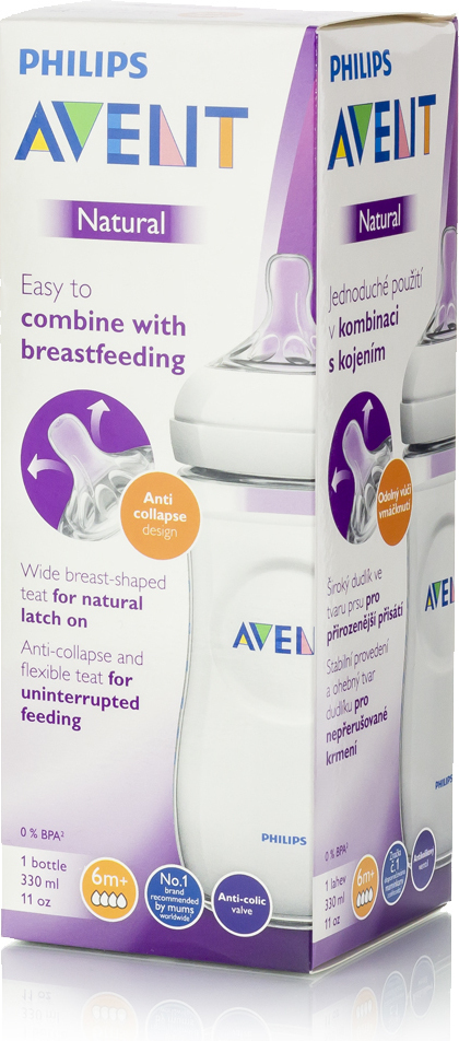 AVENT - Πλαστικό Μπιμπερό Natural Κατά των Κολικών με Θηλή Σιλικόνης 330ml για 6+ μηνών