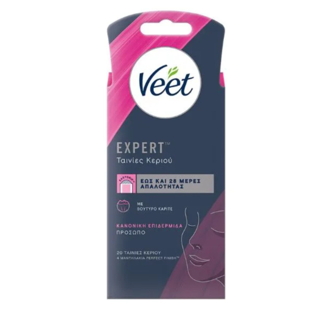 VEET - Κρύο Κερί, 20 Tαινίες Προσώπου, Κανονικό Δέρμα + 4 Μαντηλάκια μετά την Αποτρίχωση