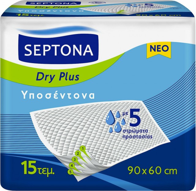 SEPTONA - Dry PLus Υποσέντονα που Διπλώνουν Γύρω από το Στρώμα, με 5 Στρώματα Προστασίας 90 x 60cm 15τμχ