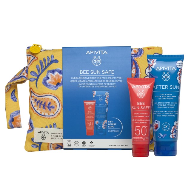 APIVITA - Promo Bee Sun Safe Beach Essentials Hydra Sensitive Αντηλιακή Κρέμα Προσώπου Για Ευαίσθητες Επιδερμίδες SPF50+ 50ml & After Sun Limited Edition Travel Size 100ml