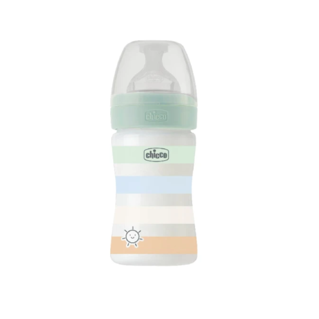 CHICCO - Μπιμπερό Well Being Πλαστικό με Θηλή Σιλικόνης Βεραμάν με Ρίγες 150ml για 0+ μηνών