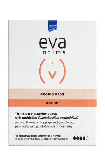INTERMED - EVA Intima Probio Pads Period Σερβιέτες με Φτερά για Αυξημένη Ροή 4 Σταγόνες 18τμχ