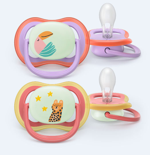 AVENT - Ultra Air Nighttime Ορθοδοντικές Πιπίλες Σιλικόνης Νυκτός 18m+ Mixed Σχέδια 2τμχ