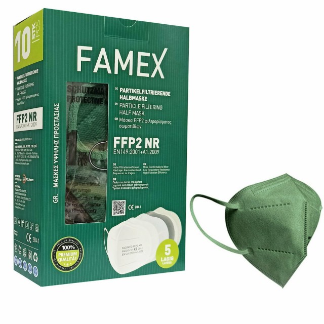 FAMEX - Μάσκα Προστασίας FFP2 Particle Filtering Half NR σε Πράσινο χρώμα 10τμχ