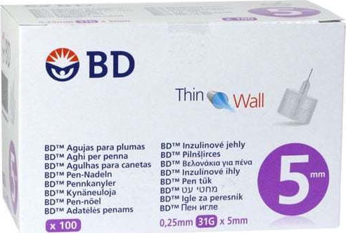B-D - Thin Wall Βελόνες Ινσουλίνης 31G x 5mm 100τμχ