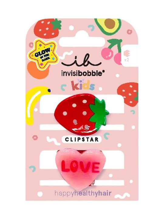 INVISIBOBBLE - Clipstar Glow Kids Frutti Strawberry - Μικρό Κλάμερ Μαλλιών 2τμχ