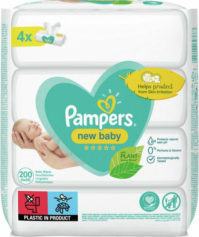 PAMPERS - Promo New Baby Wipes Sensitive Απαλά Μωρομάντηλα Ιδανικά για την Προστασία της Επιδερμίδας από τους Ερεθισμούς 4x50 Τεμάχια