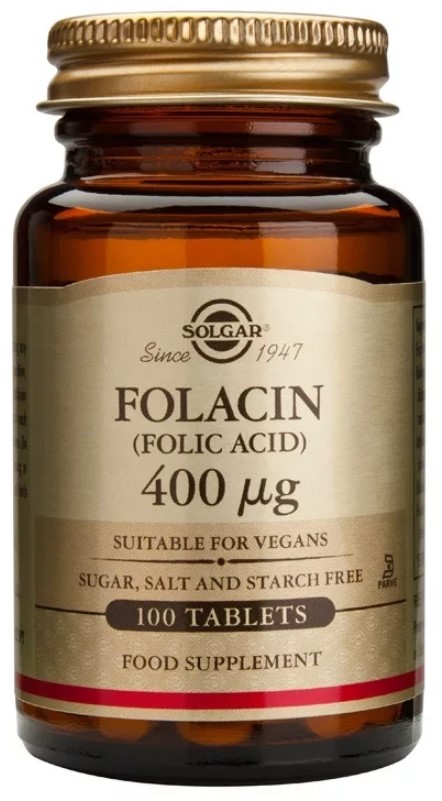 SOLGAR - Folacin (Folic Acid) 400μg Συμπλήρωμα Διατροφής Φυλλικού Οξέος 100 Ταμπλέτες
