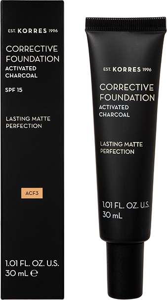 KORRES - Activated Charcoal Corrective Foundation SPF15 ACF3 Διορθωτικό Make Up Υψηλής Κάλυψης 30ml