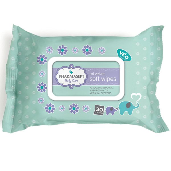 PHARMASEPT -  Tol Velvet Baby Soft Wipes Παιδικά Μαντηλάκια Χεριών & Προσώπου 30τμχ