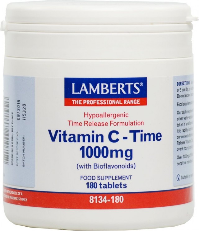 LAMBERTS - Vitamin C Time Release 1000mg,  Συμπλήρωμα Διατροφής Βιταμίνης C Για Υγιές Ανοσοποιητικό Σύστημα 180tabs
