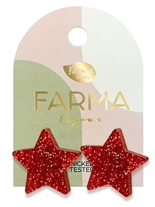 FARMA BIJOUX - Υποαλλεργικά Σκουλαρίκια Red Glitter Star Κόκκινα Αστέρια με Glitter (XM11) 20mm 1 Ζευγάρι