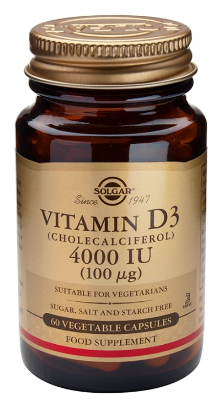 SOLGAR - Vitamin D3 4000IU  100μg Συμπλήρωμα Διατροφής Βιταμίνης D3 60 Φυτικές Κάψουλες