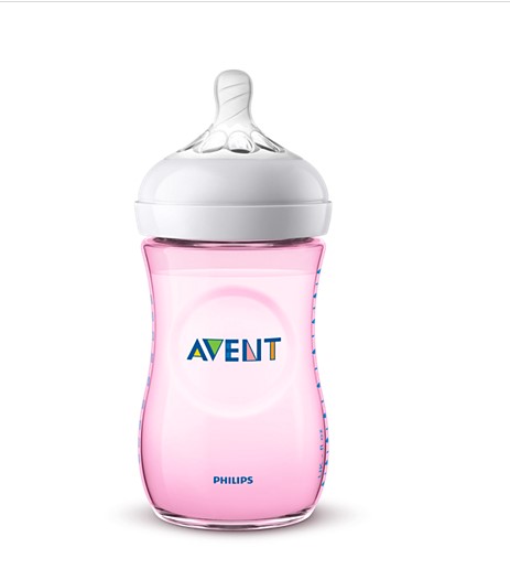 AVENT -  Natural Πλαστικό Μπιμπερό Ροζ 0-12m+ 260ml