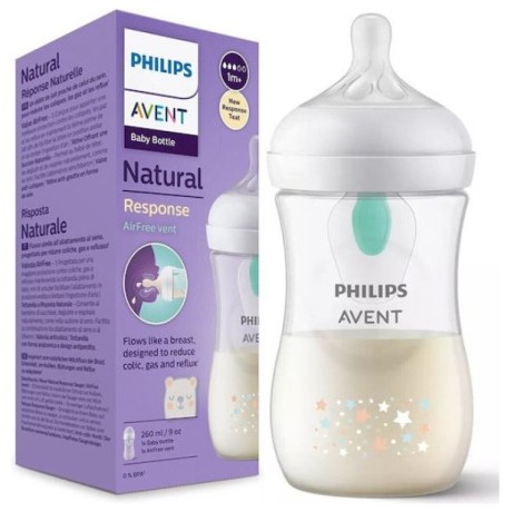 AVENT - Natural Response Πλαστικό Μπιμπερό με Βαλβίδα AirFree Vent 3-6m Medium ροή Αρκουδάκι 260ml