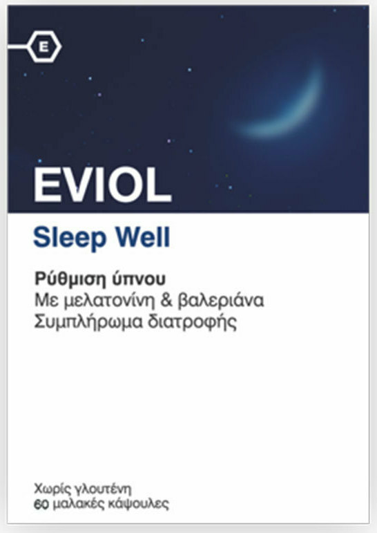 EVIOL - Sleep Well Ρύθμιση Ύπνου Με Μελατονίνη & Βαλεριάνα, 60 κάψουλες
