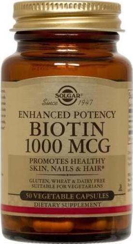 SOLGAR -  Biotin 1000mg Συμπλήρωμα Διατροφής Βιοτίνης  50 Φυτικές Κάψουλες