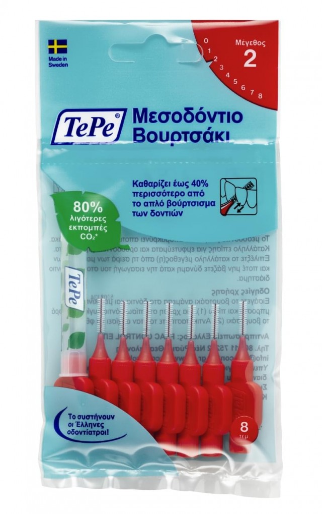 TEPE - Interdental Brush Original Size 2 Red 0.5mm Μεσοδόντια Βουρτσάκια Νούμερο 2 0.5mm Κόκκινα 8τμχ