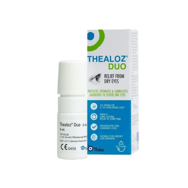 THEALOZ - Duo Οφθαλμικές Σταγόνες με Υαλουρονικό Οξύ για Ξηροφθαλμία 5ml