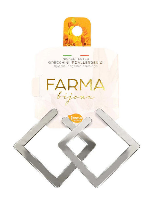 FARMA BIJOUX - Υποαλλεργικά Σκουλαρίκια Κρίκοι Ασημί Τετράγωνοι 40mm 1 Ζευγάρι
