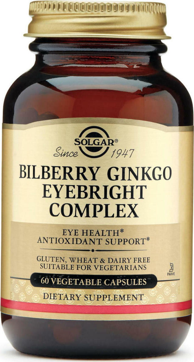 SOLGAR - Bilberry Ginkgo Eyebright Complex  Συμπλήρωμα Διατροφής Αντιοξειδωτικών για τους Οφθαλμούς 60 Φυτικές Κάψουλες
