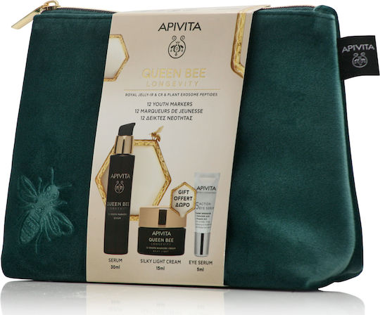 APIVITA - Promo Queen Bee Longevity Serum 30ml & Silky Light Cream Κρέμα Ελαφριάς Υφής 15ml & 5 Action Eye Serum 5ml & Νεσεσέρ