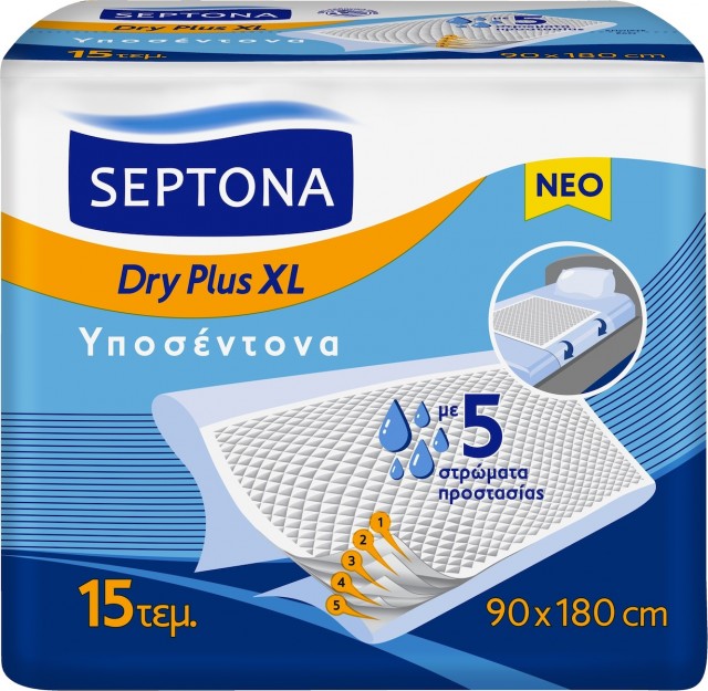 SEPTONA - Dry PLus XL Υποσέντονα που Διπλώνουν Γύρω από το Στρώμα, με 5 Στρώματα Προστασίας 90 x 180cm 15τμχ