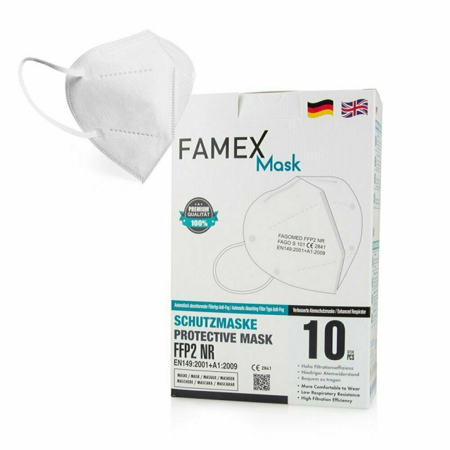 FAMEX - Μάσκα Προστασίας FFP2 Particle Filtering Half NR σε Λευκό χρώμα 10τμχ