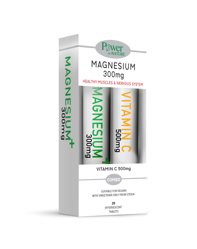 POWER HEALTH - Promo Magnesium Stevia 300mg Συμπλήρωμα Διατροφής 20 Αναβράζοντα Δισκία - ΔΩΡΟ Vitamin C 500mg 20 Αναβράζοντα Δισκία