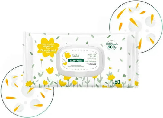 KLORANE - Bebe Water Wipes Μαντηλάκια Καθαρισμού με Νερό & Καλέντουλα για Βρέφη από τη Γέννηση 60τμχ