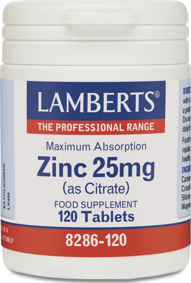 LAMBERTS - Zinc Citrate 25mg Συμπλήρωμα Ψευδάργυρου, 120 tabs