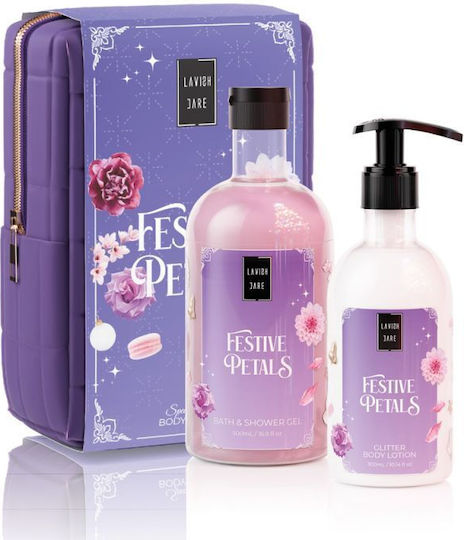 LAVISH CARE  - Xmas Body Care Set Festive Petals - Shower Gel 500ml & Glitter Body Lotion 300ml & Νεσεσέρ