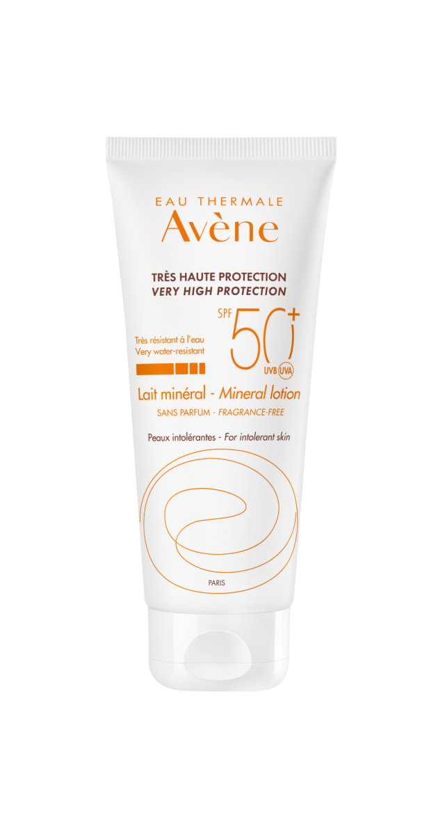 AVENE - Eau Thermale Lait Mineral Αντηλιακό Γαλάκτωμα Πολύ Υψηλής Προστασίας SPF50+ για μη Ανεκτικές Επιδερμίδες Βρέφη Παιδιά Ενήλικες 100ml