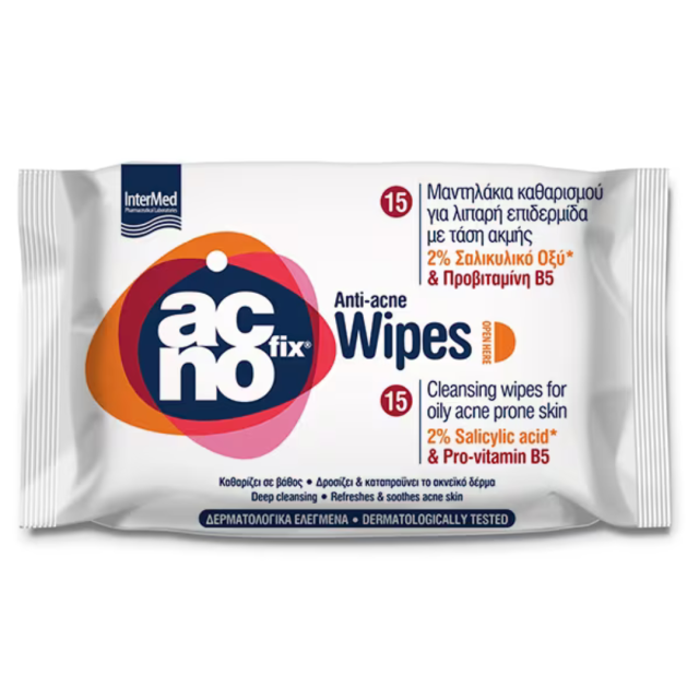 INTERMED - Acnofix Wipes - Μαντηλάκια Καθαρισμού Επιδερμίδας με Τάση Ακμής 15τμχ