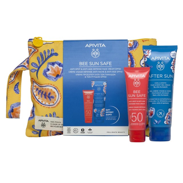 APIVITA - Promo Bee Sun Safe Beach Essentials Antispot & Antiage Defense Face Cream Αντηλιακή Κρέμα Προσώπου Κατά Των Πανάδων & Ρυτίδων SPF50 50ml & After Sun Limited Edition Travel Size 100ml