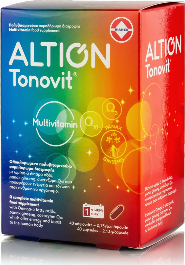 ALTION - Tonovit Συμπλήρωμα Διατροφής Με Ωμέγα 3, Q10 Και Ginseng, 40 Μαλακές Κάψουλες