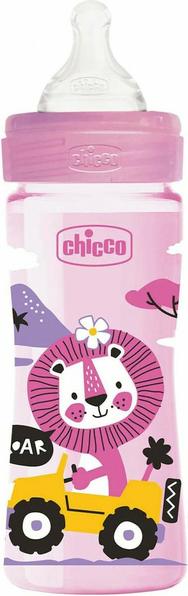 CHICCO - Πλαστικό Μπιμπερό Well Being Κατά των Κολικών με Θηλή Σιλικόνης για 2+ μηνών Pink Lion 250ml