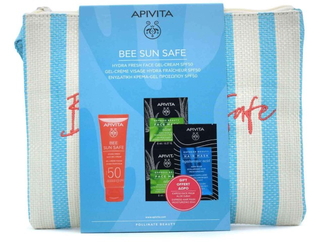 APIVITA - Bee Sun Safe Hydra Fresh Face SPF50 Αντηλιακή Κρέμα Gel Προσώπου Ελαφριάς Υφής 50ml - Express Face Mask Aloe 2x8ml - Express Hair Mask Hyaluronic Acid 20ml