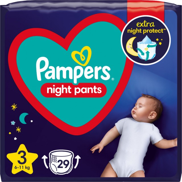 PAMPERS - Night Pants Μέγεθος 3 (6kg-11kg) - Πάνες - Βρακάκι 29Τμχ.