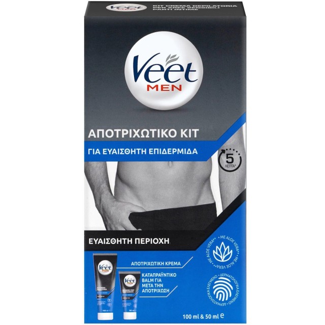 VEET -  Men Ανδρική Κρέμα Αποτρίχωσης Σώματος με Αλόη Βέρα για Ευαίσθητες Επιδερμίδες 100ml & 50ml