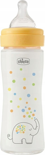 CHICCO - Perfect Easy Γυάλινο Μπιμπερό Κατά των Κολικών με Θηλή Σιλικόνης για 0+ μηνών Ελεφαντάκι 240ml