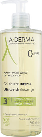 A-DERMA - Gel Douche Surgras Ultra Rich Shower Gel 3 in 1 - Αφρόλουτρο για Ξηρές Επιδερμίδες 500ml