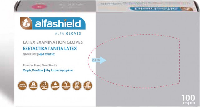 ALFASHIELD - Latex Gloves Γάντια Latex μίας χρήσης Χωρίς Πούδρα Large 100τμχ