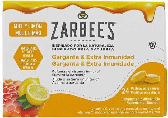 ZARBEES - Garganta & Extra Immunidad Καραμέλες για το Πονόλαιμο & Ενίσχυση Ανοσοποιητικού Μέλι & Λεμόνι 24τμχ