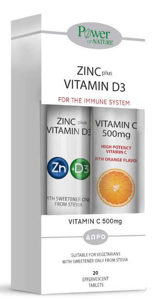 POWER HEALTH - Promo Zinc Plus Vitamin D3 20 αναβράζοντα δισκία & Vitamin C 500mg 20 αναβράζοντα δισκία
